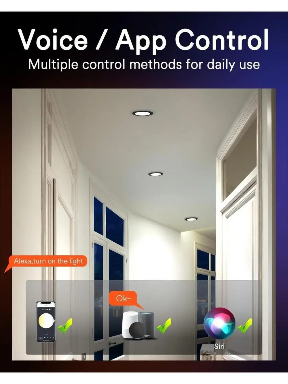 Lumary Smart Recessed Lighting 6 Inch RGB LED Downlight 13W 1000LM 4 Pack